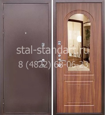 Входная стальная дверь Порошок + МДФ (зеркало)